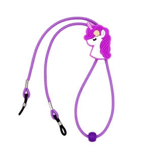 Purple unicorn eyewear strap for kids with adjustable non-slip elastic silicone loops
