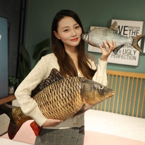 Realistic 3D digital printed carp and bream plush pillows in soft fabric material