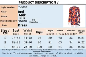 Guide des tailles et détails du tissu pour la robe courte rouge à manches longues