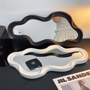 Modern wavy cloud-shaped decorative desktop mirror in black and white resin frame