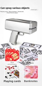 Silver electric money gun toy showing detailed slots for paper bills and red envelopes