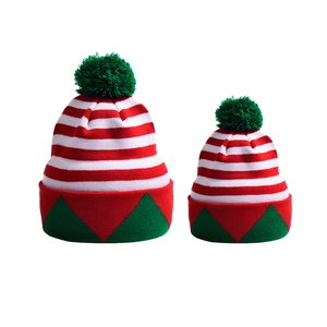Christmas knitted hats set for parent and child with red white green festive pattern
