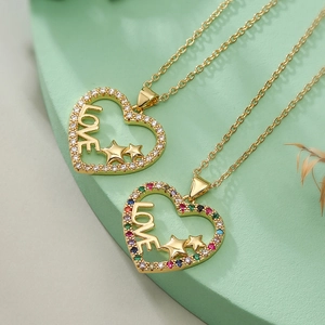 Heart Pendant Necklace Gold Plated Copper LOVE Star Zircon Sparkling Hollow Niche Commuting Jewelry For Women