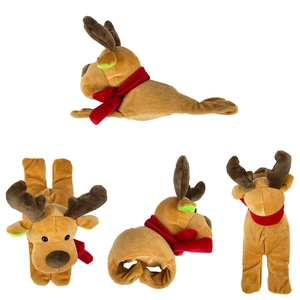 Plush Christmas reindeer snap bracelet shown from multiple angles on white background