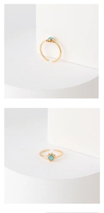 Detail of sunburst ring with turquoise stone and 14k gold plated adjustable band