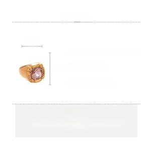 Detail showing dimensions of retro stainless steel ring with pink square zircon