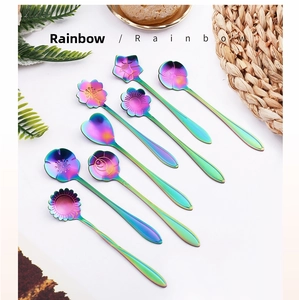 Rainbow stainless steel flower coffee spoons set with colorful iridescent finish