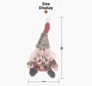 Size details of Santa Claus plush ornament with red and green plaid fabric and beads