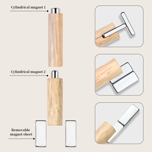 Dual magnetic cat eye nail tool set with natural wooden handles and detachable metal plates