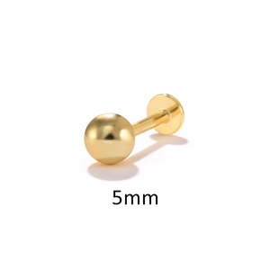 Detailed view of a 5mm gold ball flat back piercing stud in S925 sterling silver material