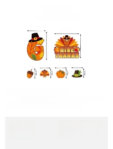 Detailed size chart for Thanksgiving banner cards and turkey themed cake toppers