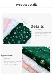Detail of plush Christmas floral wrapping paper with silver snowflake patterns in three colors