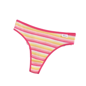 Colorful ribbed cotton thong for women with striped design and breathable texture