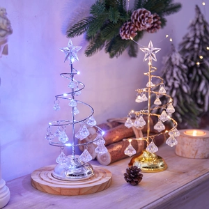 Elegant spiral LED Christmas tree lights with crystal drops in gold and silver finish
