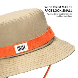 Khaki wide brim quick-dry sun hat for men with orange strap and UV protection