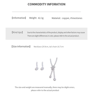 Detailed chart showing 42.3g copper and rhinestone necklace set dimensions and specifications
