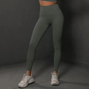 Legging de yoga sans couture à taille haute vert olive foncé pour le fitness et la course