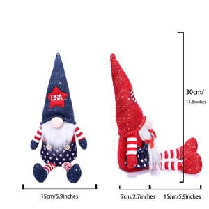 Detailed dimensions of patriotic USA gnome with striped hat and star sequins