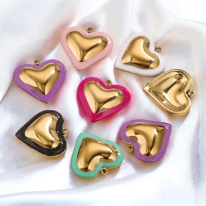 Colorful enamel heart pendants in stainless steel gold finish for DIY jewelry crafting