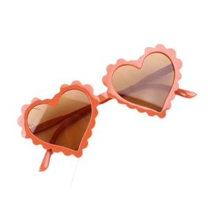 Cute heart-shaped children sunglasses with orange wavy frames and tinted lenses