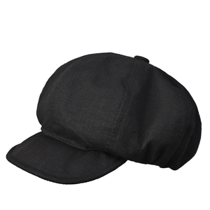 Casquette gavroche minimaliste en lin noir pour femme avec design octogonal classique
