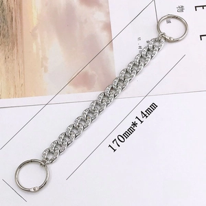 Detail of silver rhinestone shoe chain with spring ring clasps and sparkling crystal links