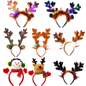 Christmas Headband Reindeer Antlers With Jingle Bells LED Light Plush Sequin Festive Party Hair Accessories Novelty