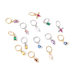 18G stainless steel clicker rings with colorful zircon dinosaur pendants earring set