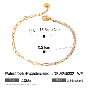Gold-plated stainless steel hybrid tennis chain and link bracelet for women