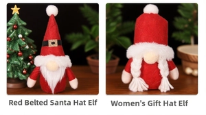 Détail de gnomes de Noël avec chapeaux rouges, ceintures noires et décorations en fausse fourrure