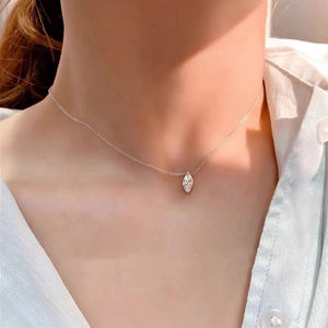 Elegant S925 sterling silver necklace featuring a sparkling marquise-cut zircon on model