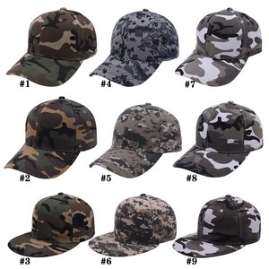 Detailed catalog of camouflage baseball caps in nine different tactical patterns and styles