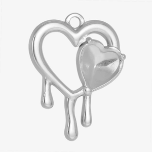 Polished silver 304 stainless steel double heart pendant with unique drip effect detail