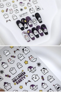Detail of TS-3248 embossed Halloween nail stickers with ghosts and candy motifs