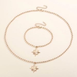Détails de l'ensemble bijoux collier et bracelet en acier inoxydable plaqué or 18 carats