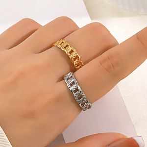 18K gold and silver plated chain rings with hammered texture for a hip hop style look