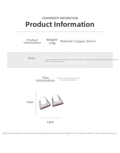 Detailed size chart for vintage zircon bag earrings showing dimensions of 1.8cm by 1.8cm