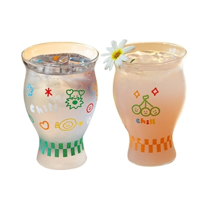 Borosilicate glass chill coffee cups with checkerboard patterns and cartoon prints