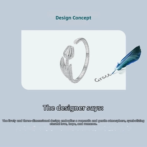Design concept sketch of a romantic tulip flower open ring in vintage pencil drawing style