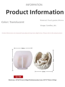 Size specifications for the angel baby silicone candle mold including dimensions and weight