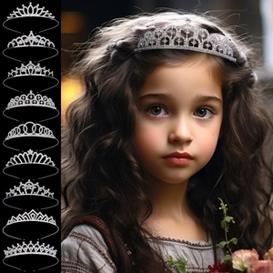 Detailed collection of silver alloy tiaras for girls with sparkling rhinestones and heart designs