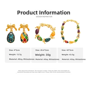 Detailed specs of Faberge style enamel jewelry set with vintage insect bow patterns
