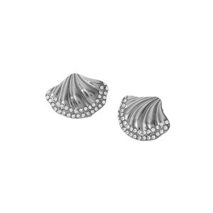 Elegante muschelförmige Ohrstecker aus Edelstahl mit funkelnden Strasssteinen in Silbergrau
