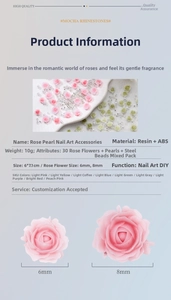 Detail view of 30pcs rose and pearl nail decor mix in Morandi colors resin and ABS