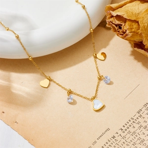 Collier Et Bracelet Coeur En Acier Inoxydable Coquillage Avec Zircon Bijoux Dorés Élégants Cadeau Pour Femmes