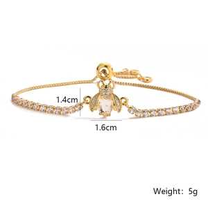 18K gold plated bee bracelet with sparkling zircon crystals and adjustable chain