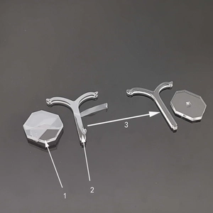 Detailed view of clear acrylic earring display stand components with base and Y-supports