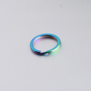 Close-up of rainbow finish stainless steel split key ring accessory for DIY projects