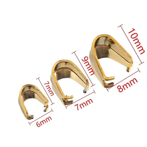 Trois tailles de bélières en acier inoxydable plaqué or 18K avec dimensions précises