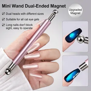 Dual-head cat eye nail magnet wand with pink metallic handle for various nail art styles